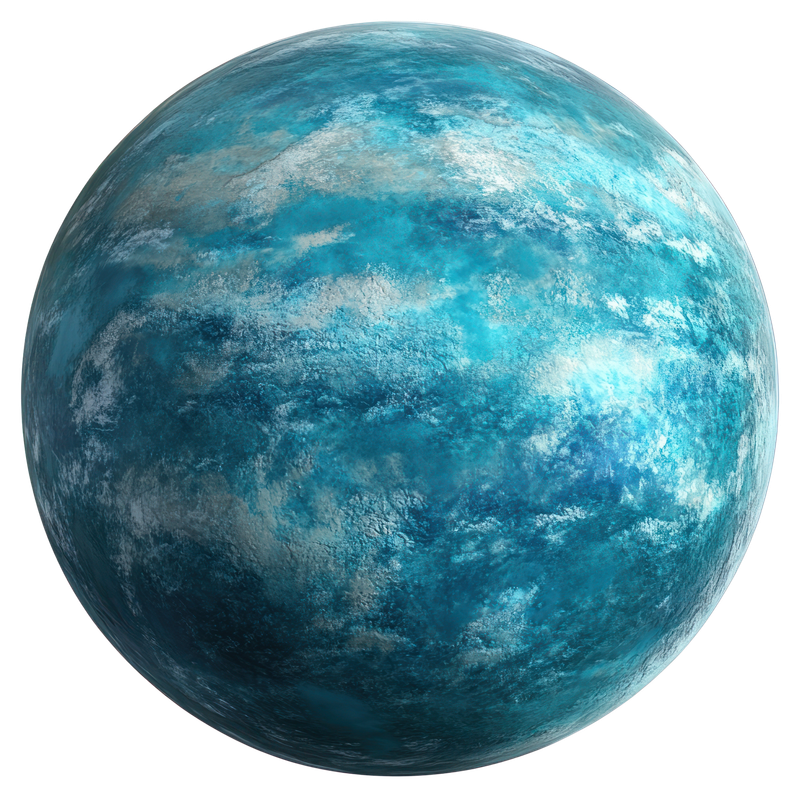 A planet Earth with mostly icy and icy landmasses, showing a view of the planet from space.