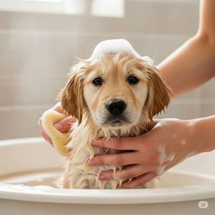 dog puppy bathing in tub.jpg