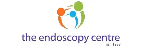 Logo for the endoscopy centre featuring three stylized human figures in orange, blue, and green above the text 'the endoscopy centre' with 'EST. 1988' beneath.