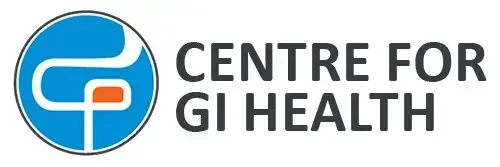 Logo of the Centre for GI Health, featuring a blue circular symbol with a stylized white and orange design and the text 'CENTRE FOR GI HEALTH' beside it.