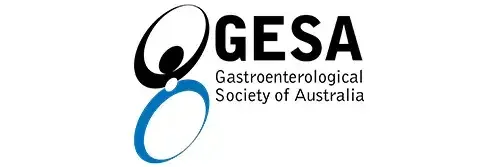 Logo of GESA, the Gastroenterological Society of Australia, with black and blue stylized letters and the society's full name.