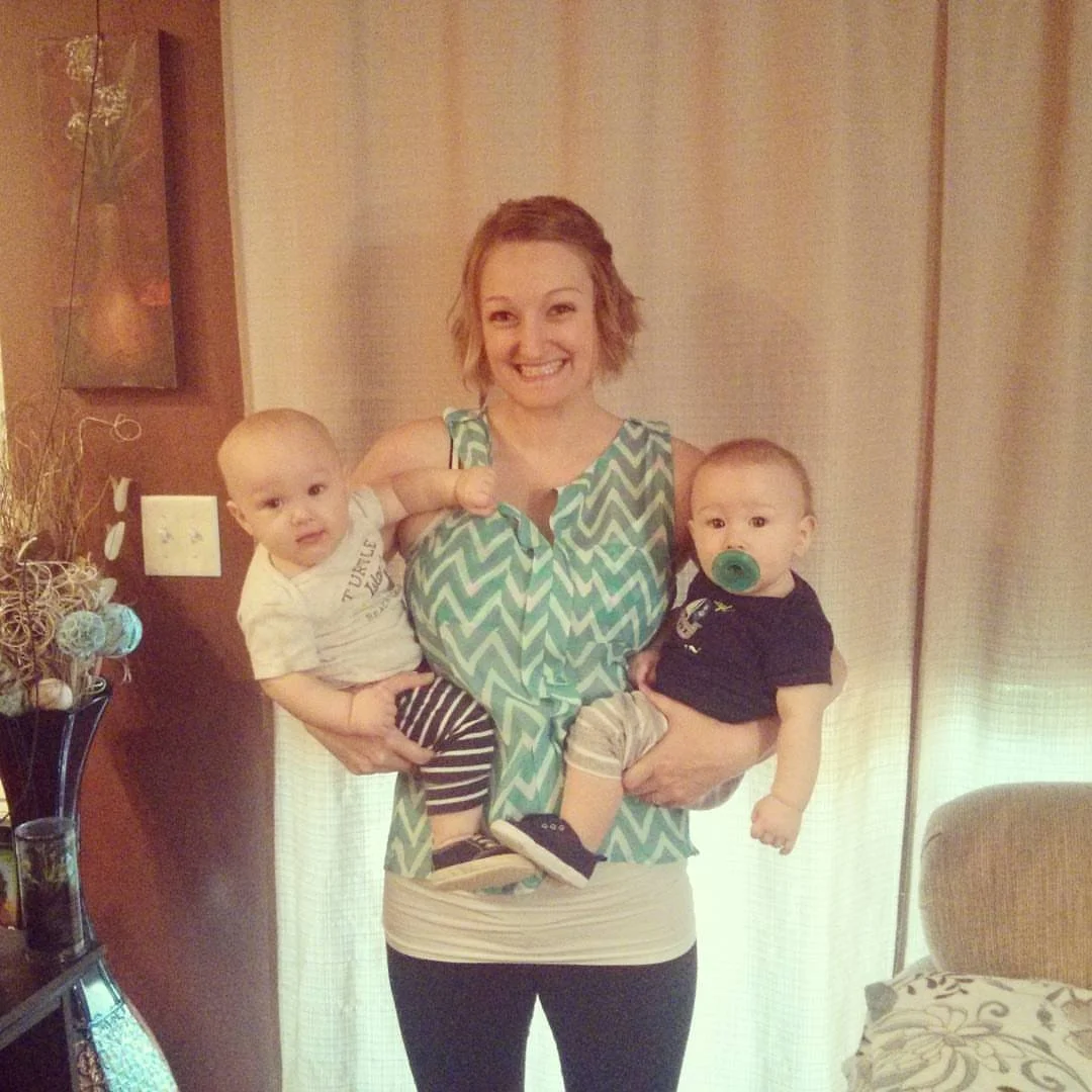 Twin mom holding twins Krislyn Mulargia