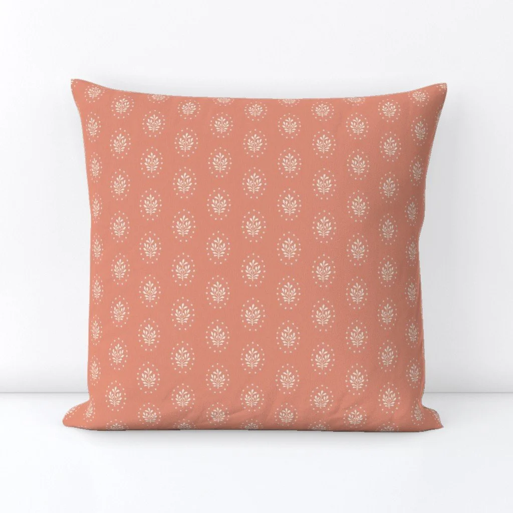 Pink decorative pillow featuring Vintage Medallion Bloom pattern, from the Victorian Evening Garden collection by Wild Geranium Design.