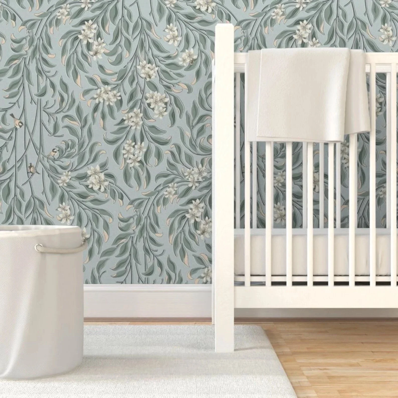 Victorian-inspired botanicals, flowing ornament, and timeless stripes in blue and sage green.