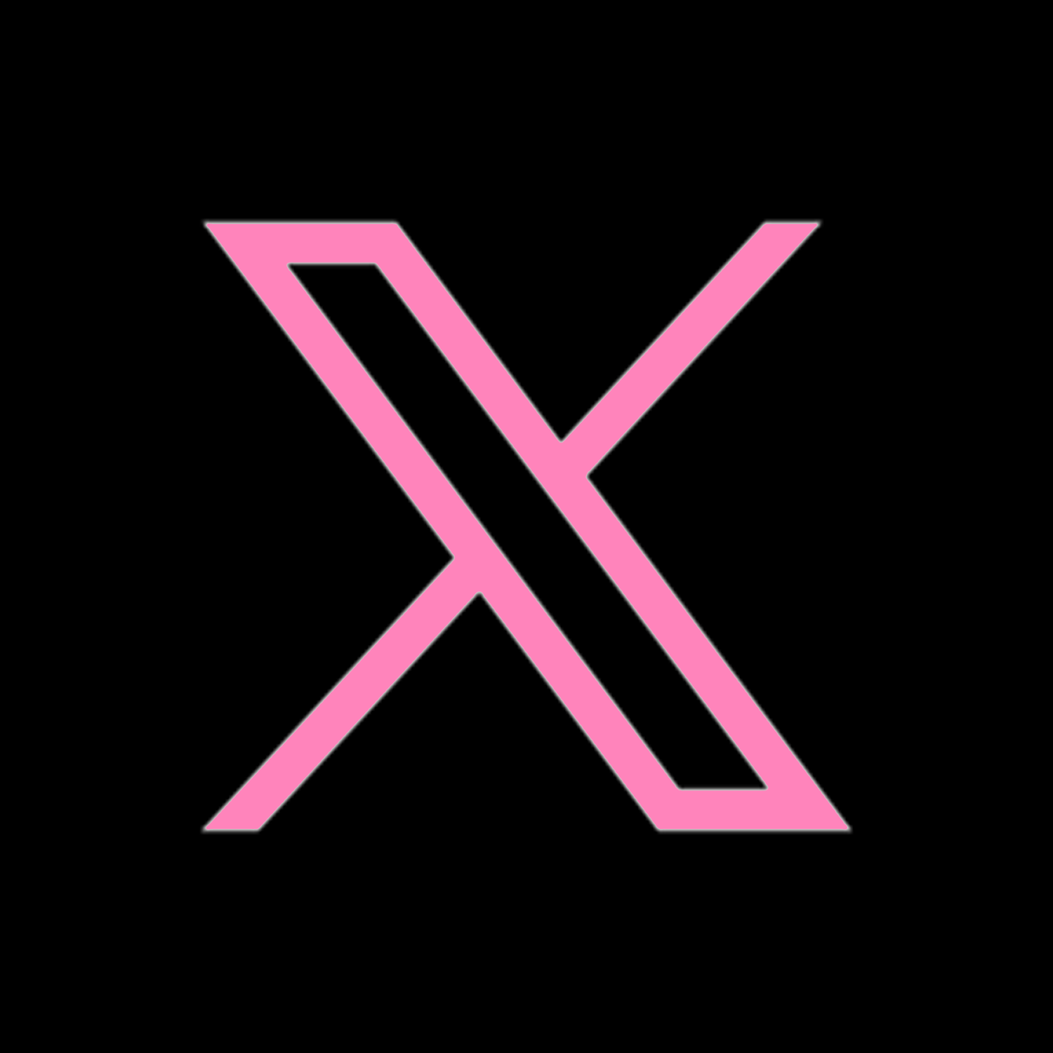 Pink stylized letter 'X' on a black background.