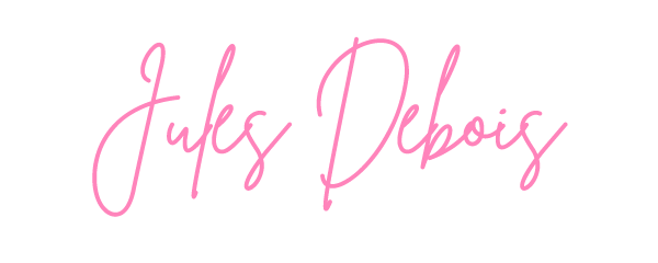 Pink handwritten text spelling 'Jules Dehois' on a black background.