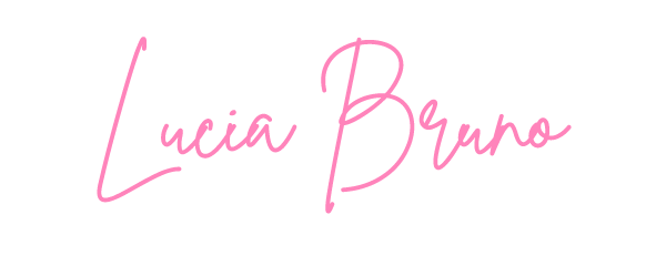 The image features the name 'Lucia Bruno' written in cursive pink font on a black background.