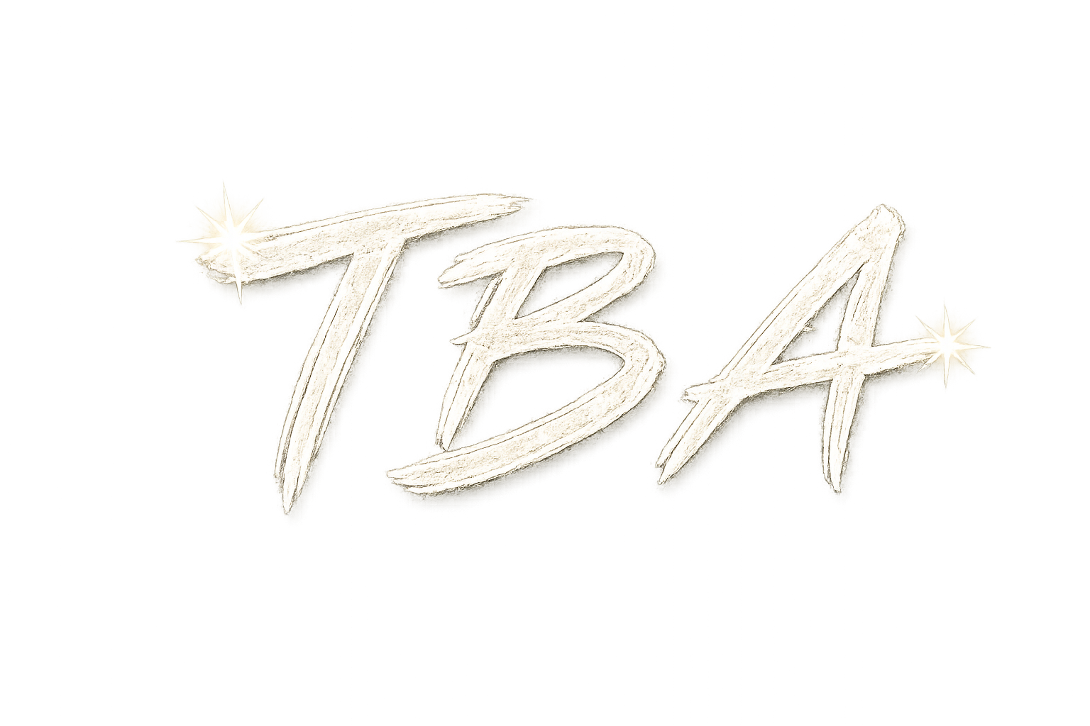 Bright neon sign displaying the letters TBA in white with sparkling effects on a dark background.