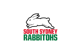 Logo of the South Sydney Rabbitohs featuring a rabbit illustration and the team name in red and green text.