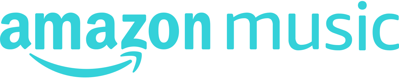 Amazon Music logo in blue text with a curved arrow underneath.