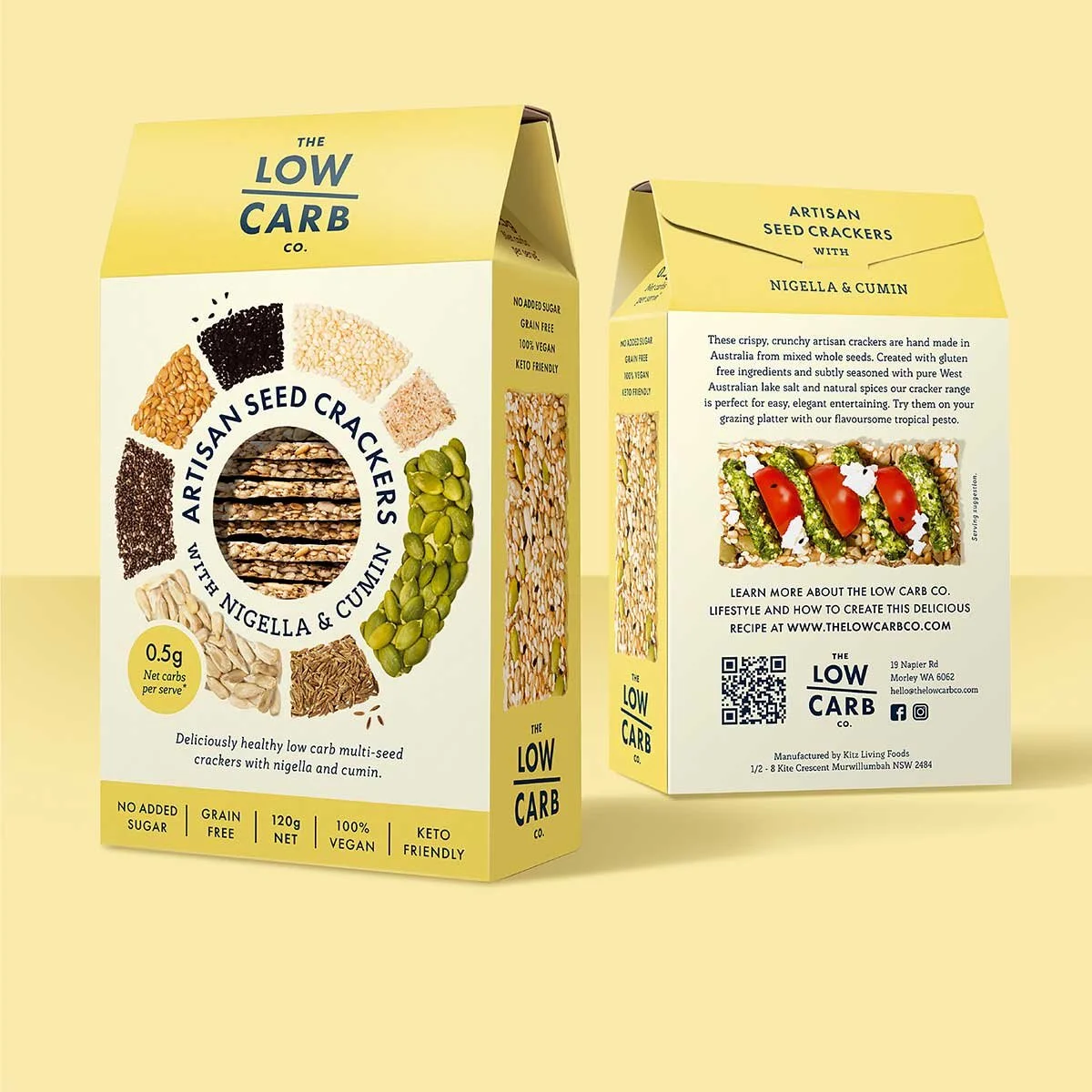 Packaging design for The Low Carb Co, created by Dessein packaging designers based in Perth, Western Australia and working with brands worldwide.