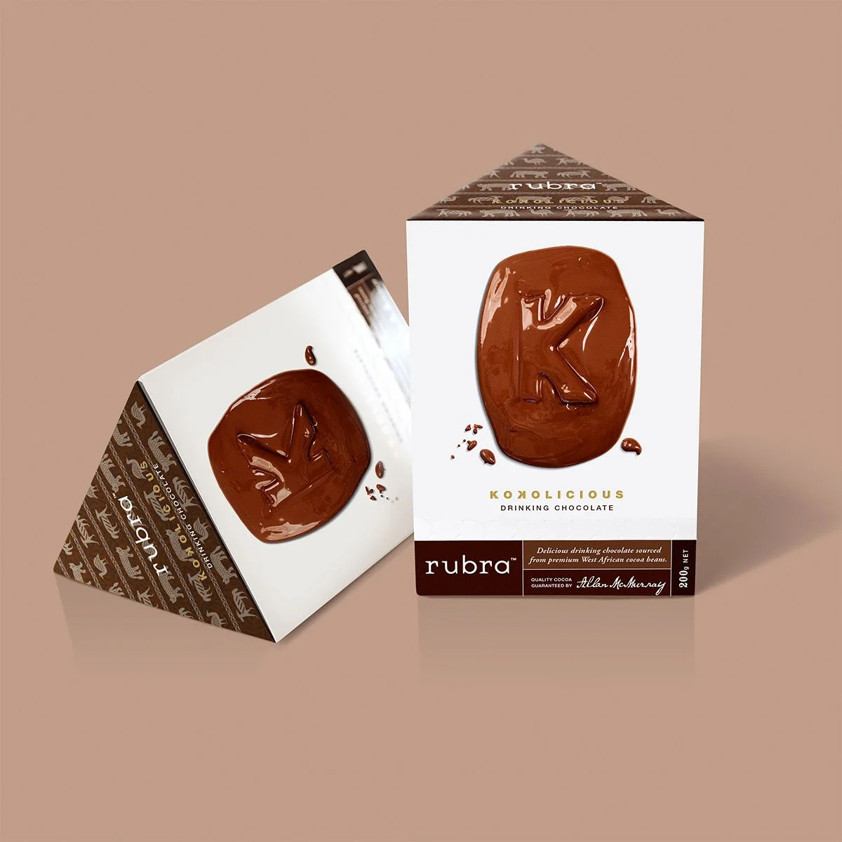 Our packaging design for Rubra Coffee for their Kokolicious drinking chocolate