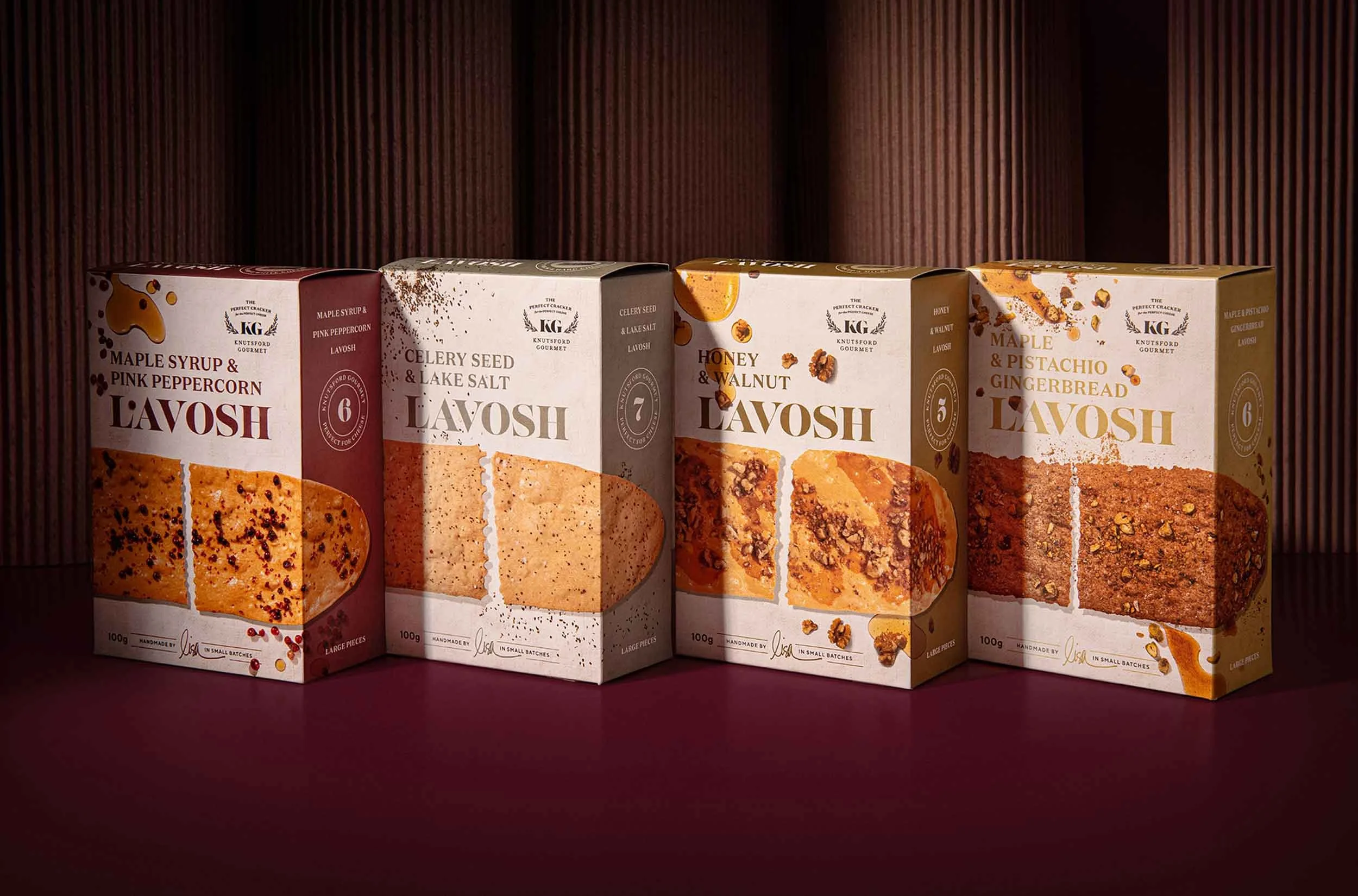 A stylised photograph of Knutsford Gourmet's Lavoush packaging
