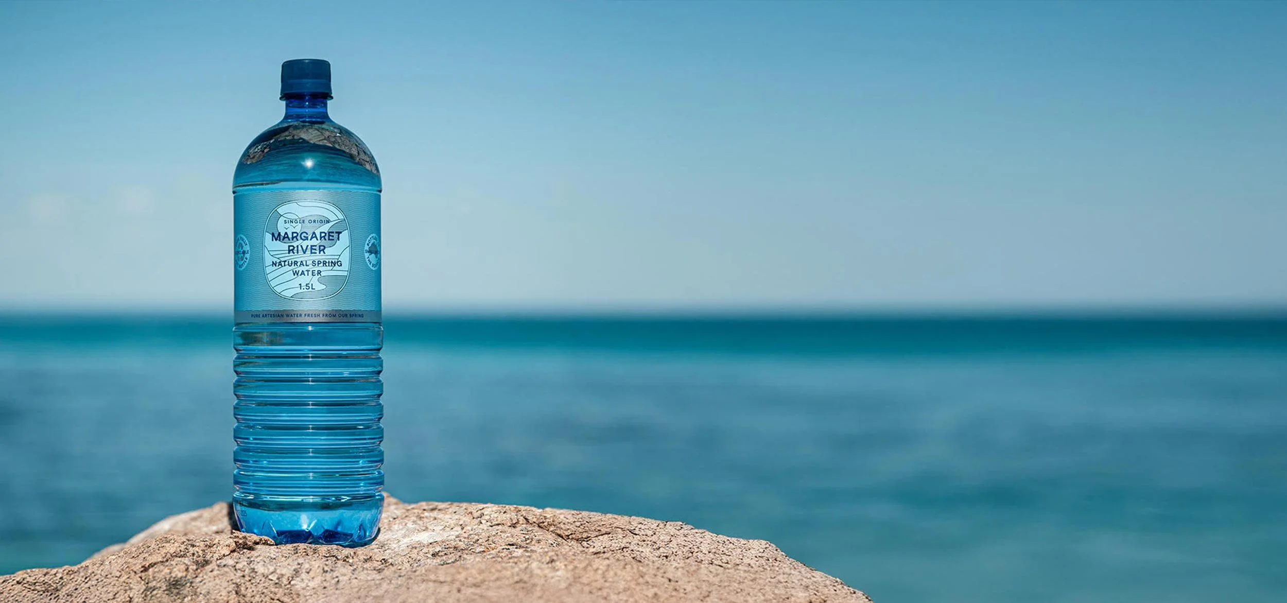 A 1.5 litre bottle of Margaret River Natural Spring water branding created by Dessein