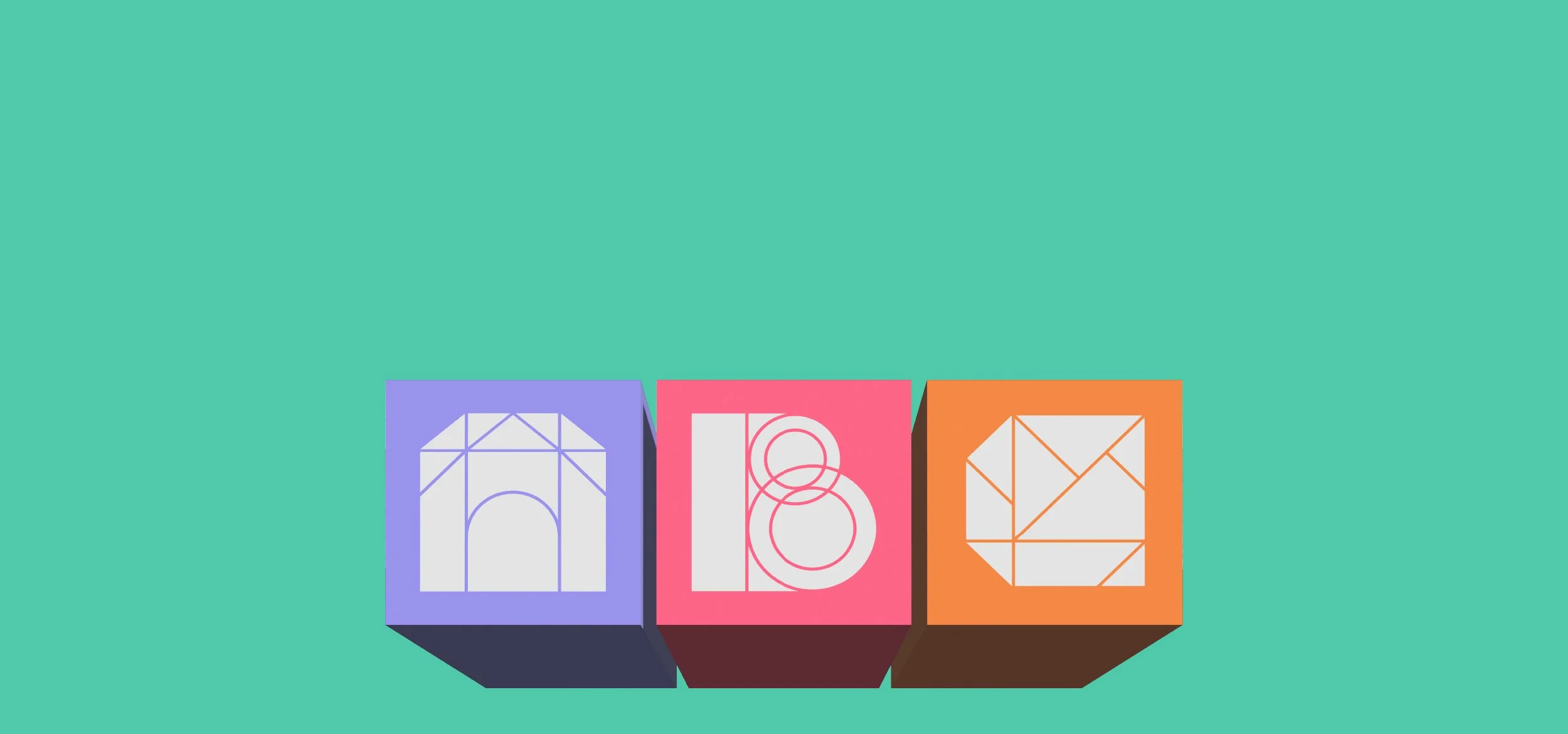 A green background image with three cubes each with a geometric design
