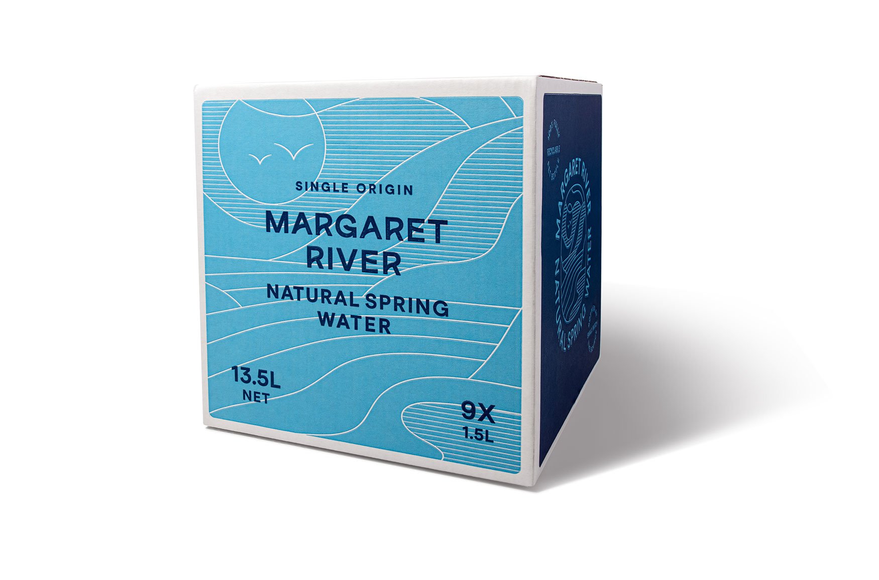 A box of Margaret River Natural Spring Water, branding created by Dessein