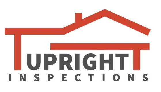 Logo for Upright Inspections with a stylized house roof design in red above the company name.