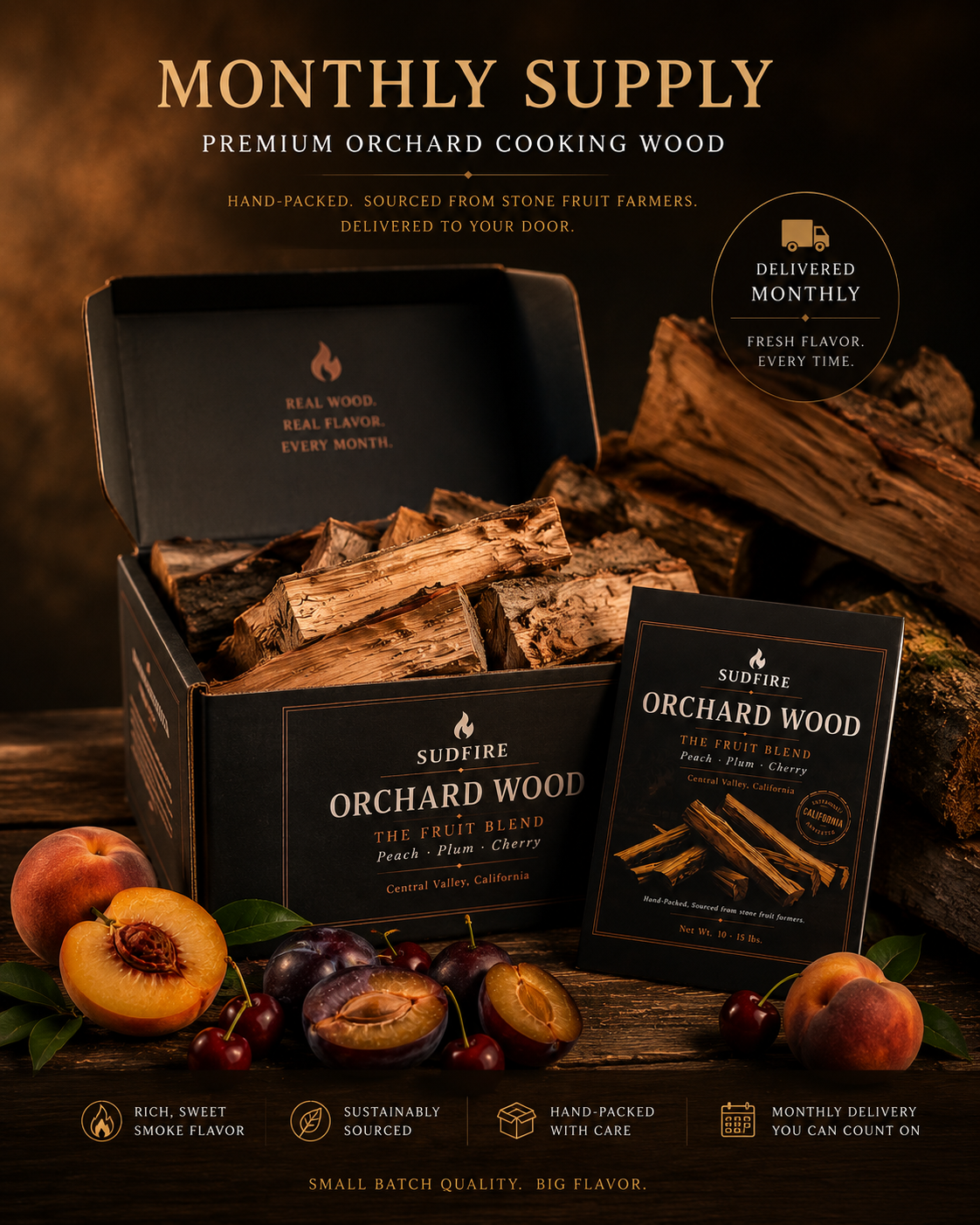Sudfire Orchard Wood — Cooking Blend · Monthly Supply