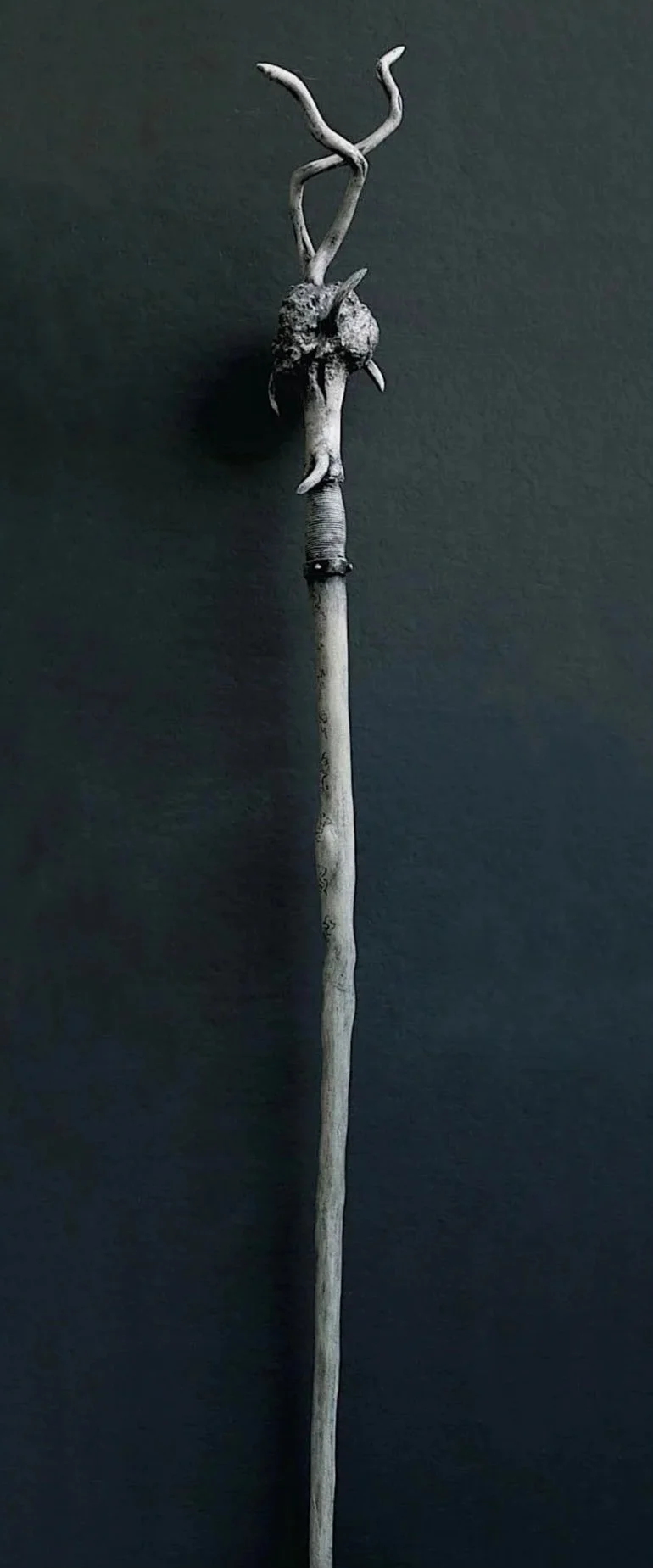 Pathing Stick #5, approximately 72",
mixed media on wood