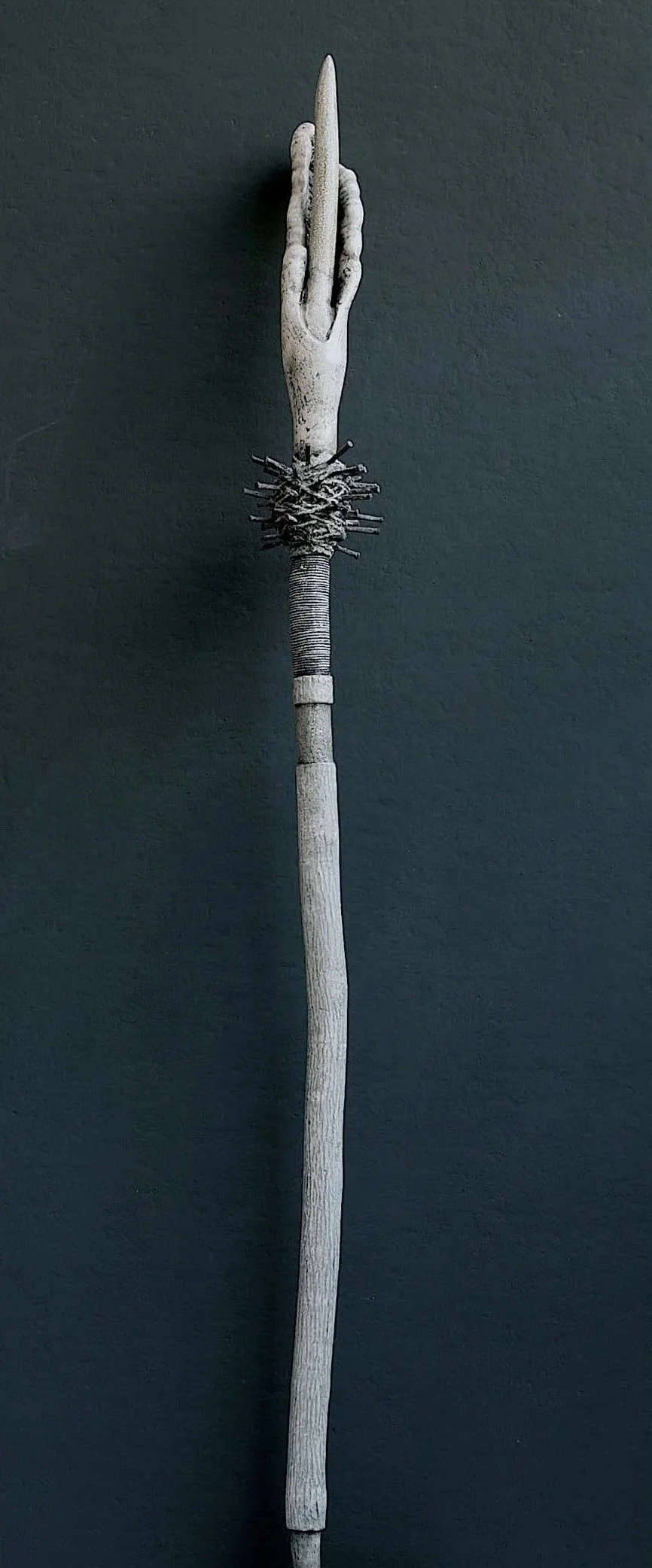 Pathing Stick #9, approximately 72",
mixed media on wood