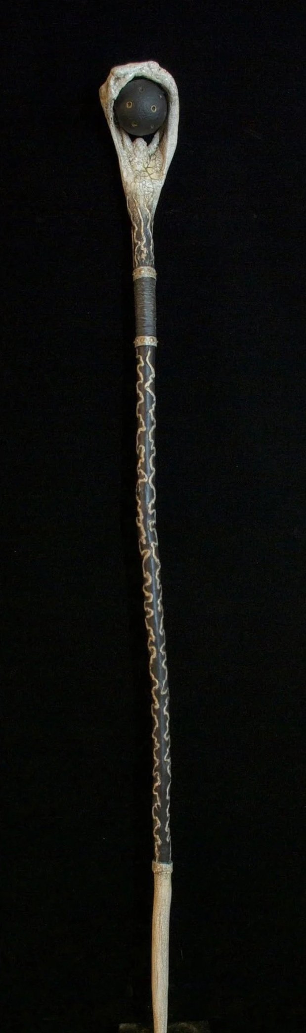 Pathing Stick #44, approximately 72",
mixed media on wood