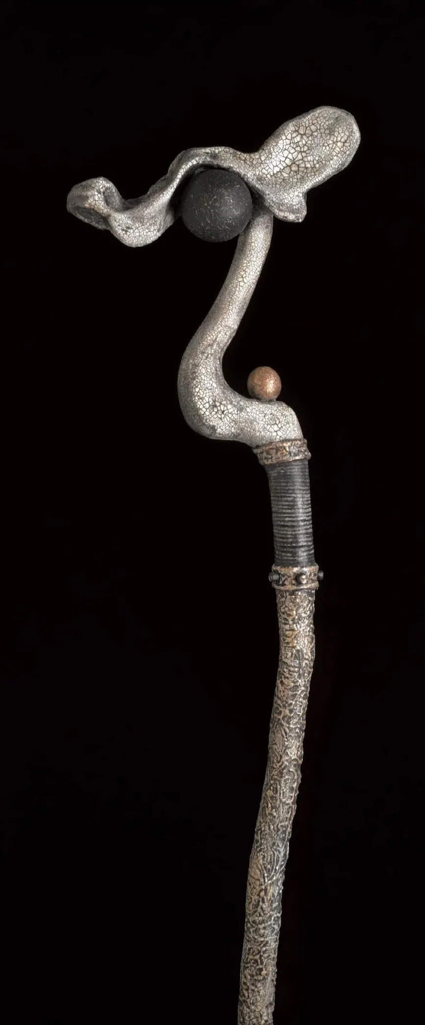 Pathing Stick #46, approximately 72",
mixed media on wood