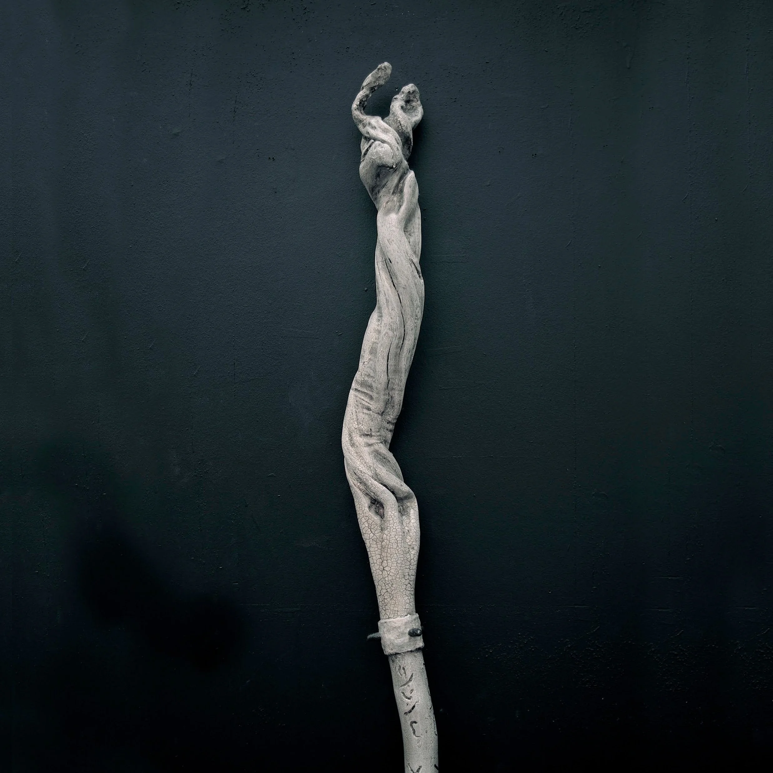 Pathing Stick #14, (detail) approximately 72",
mixed media on wood