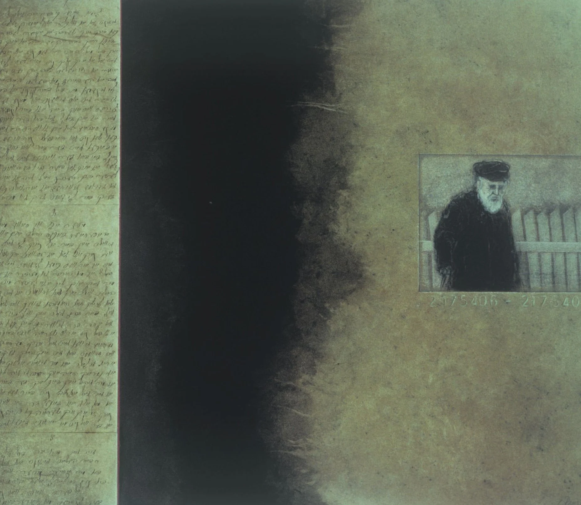 Zeyde, 18 x 22 in., powdered pigment and collage on paper