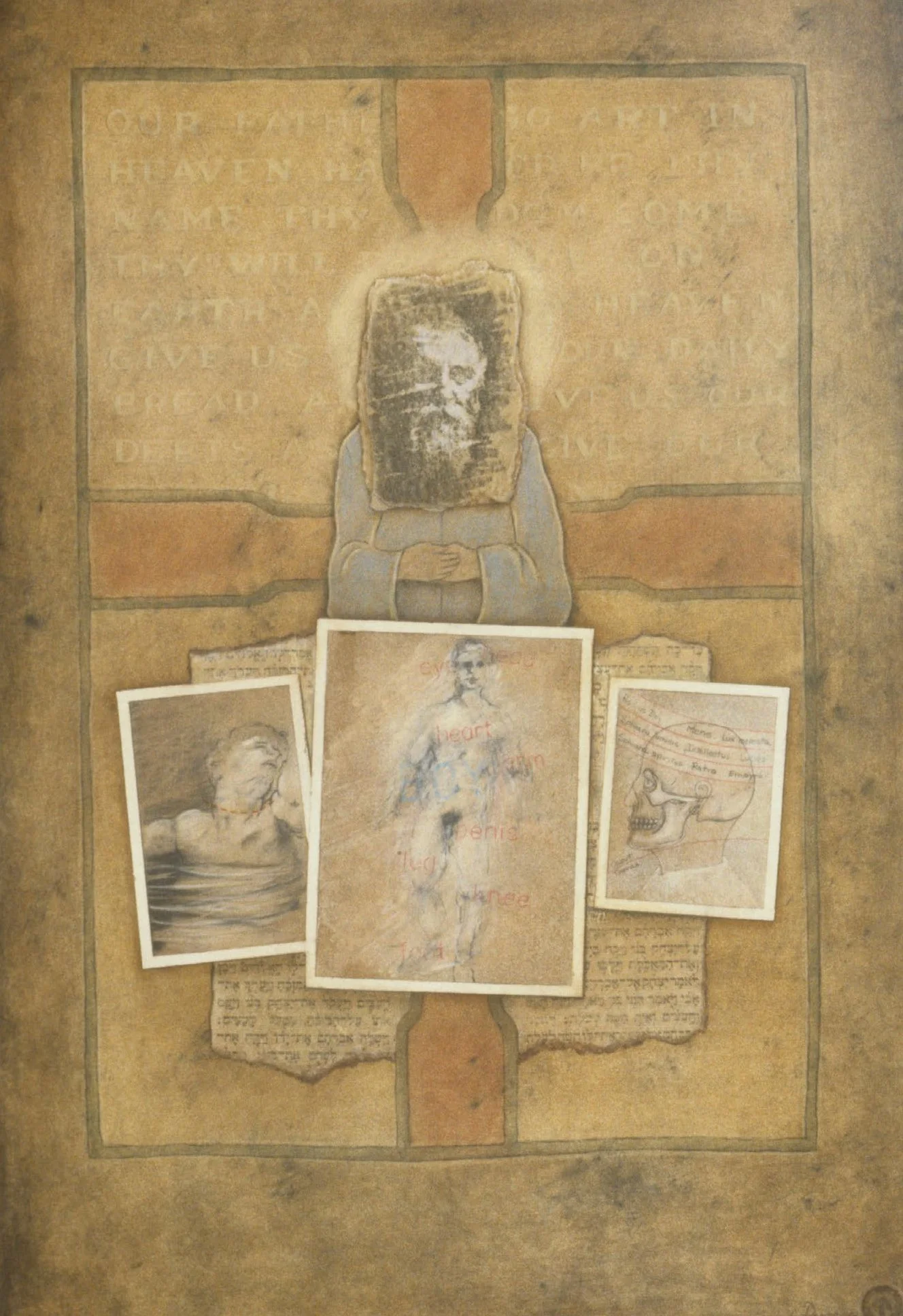 Our Father, 22 x 16 in., powdered pigment and collage on paper