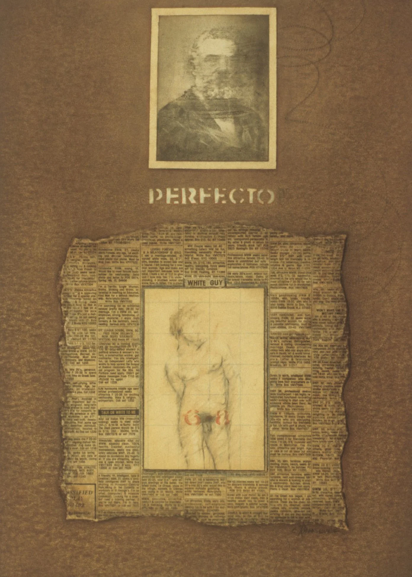 Perfecto, 20 x 16 in., powdered pigment and collage on paper