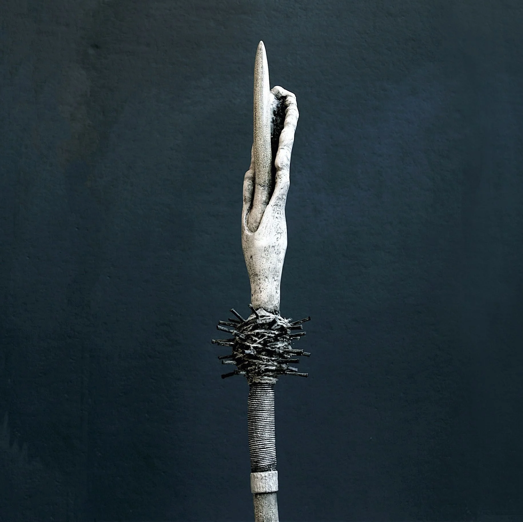 Pathing Stick #9, (detail) approximately 72",
mixed media on wood