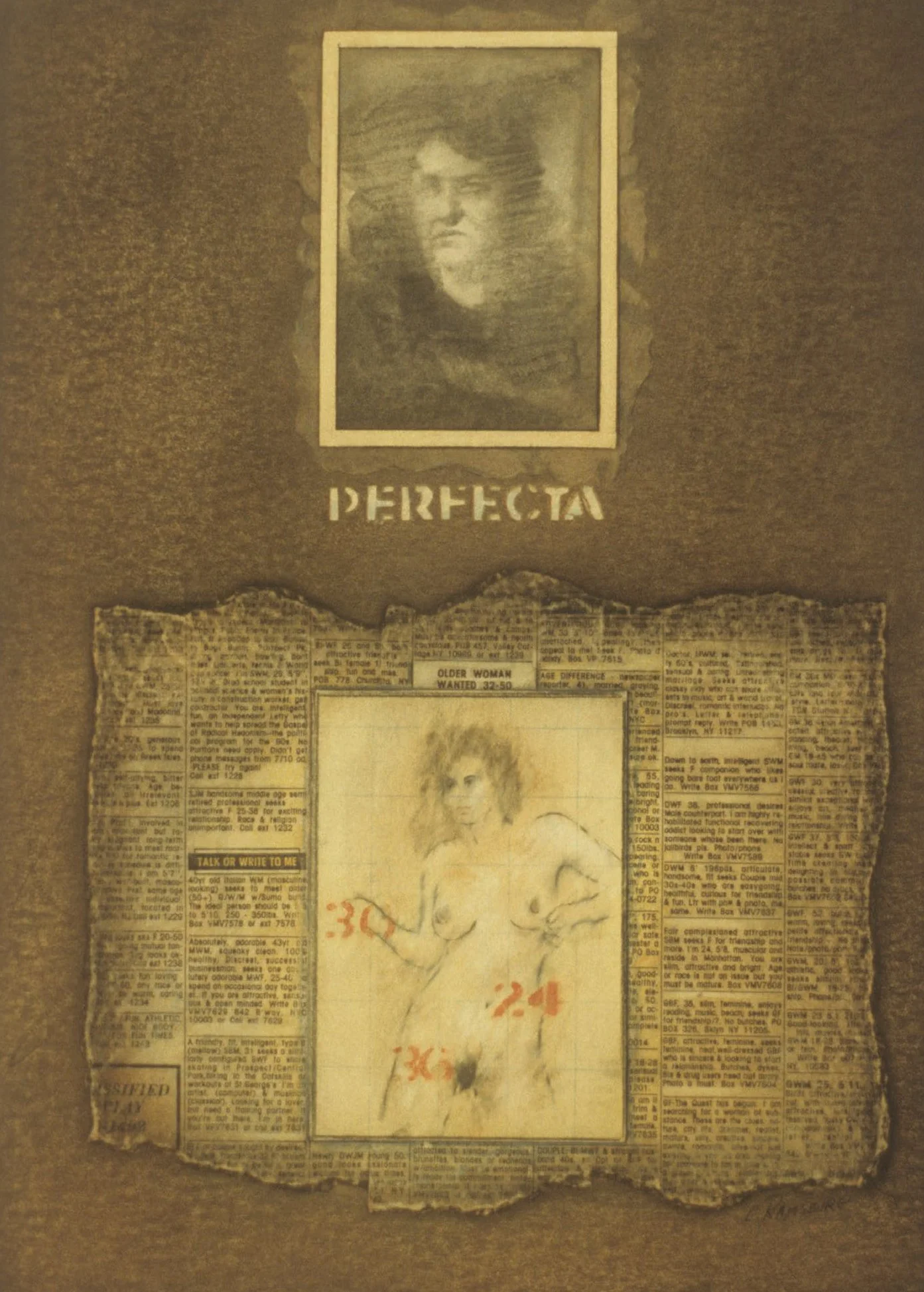 Perfecta, 20 x 16 in., powdered pigment and collage on paper