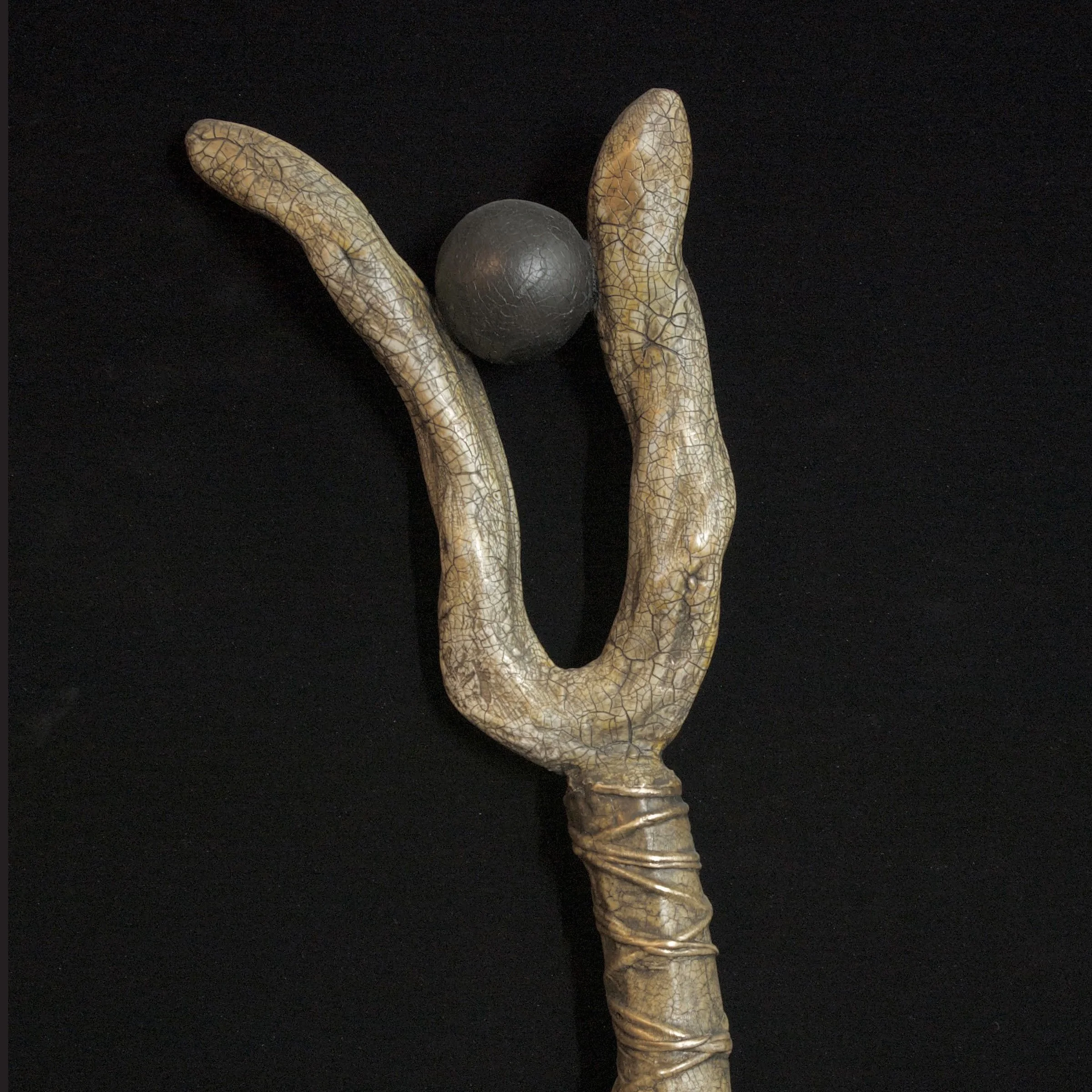 Pathing Stick #38, (detail) approximately 72",
mixed media on wood