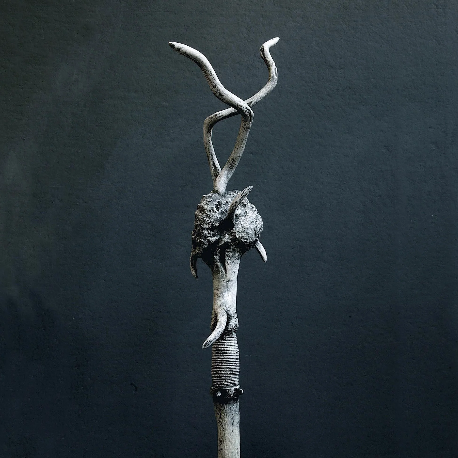 Pathing Stick #5, (detail) approximately 72",
mixed media on wood