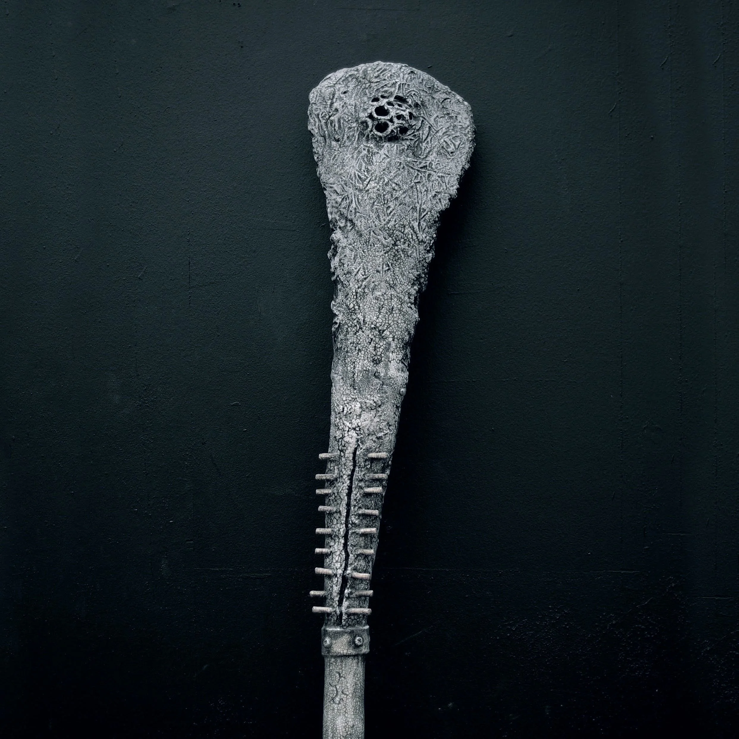 Pathing Stick #13, (detail) approximately 72",
mixed media on wood