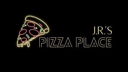 A neon sign featuring a slice of pizza with pepperoni and mushrooms, alongside the text "J.R.'S PIZZA PLACE".