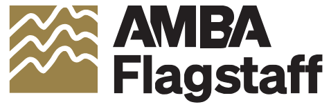 AMBA Flagstaff logo with stylized mountain and wave design in gold and black text