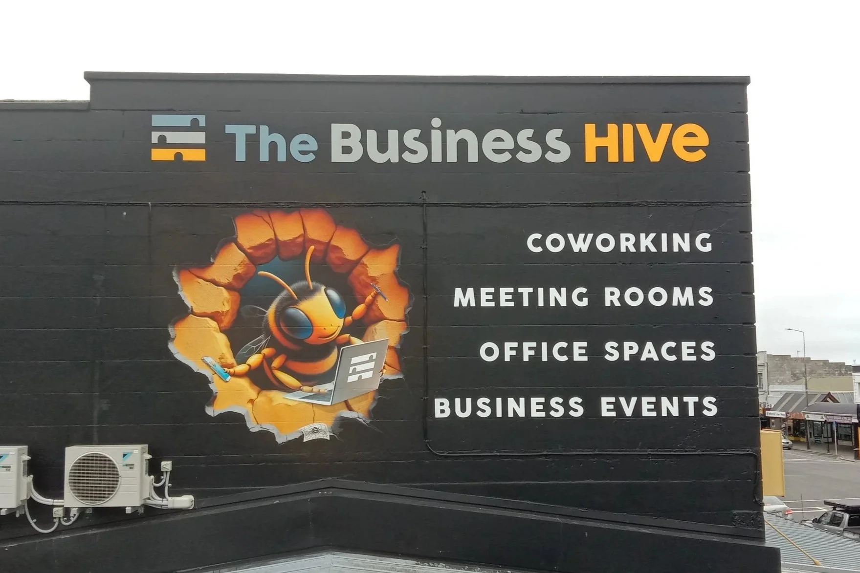 Creation of digital artwork, application of digital print and installation of profile-cut letters