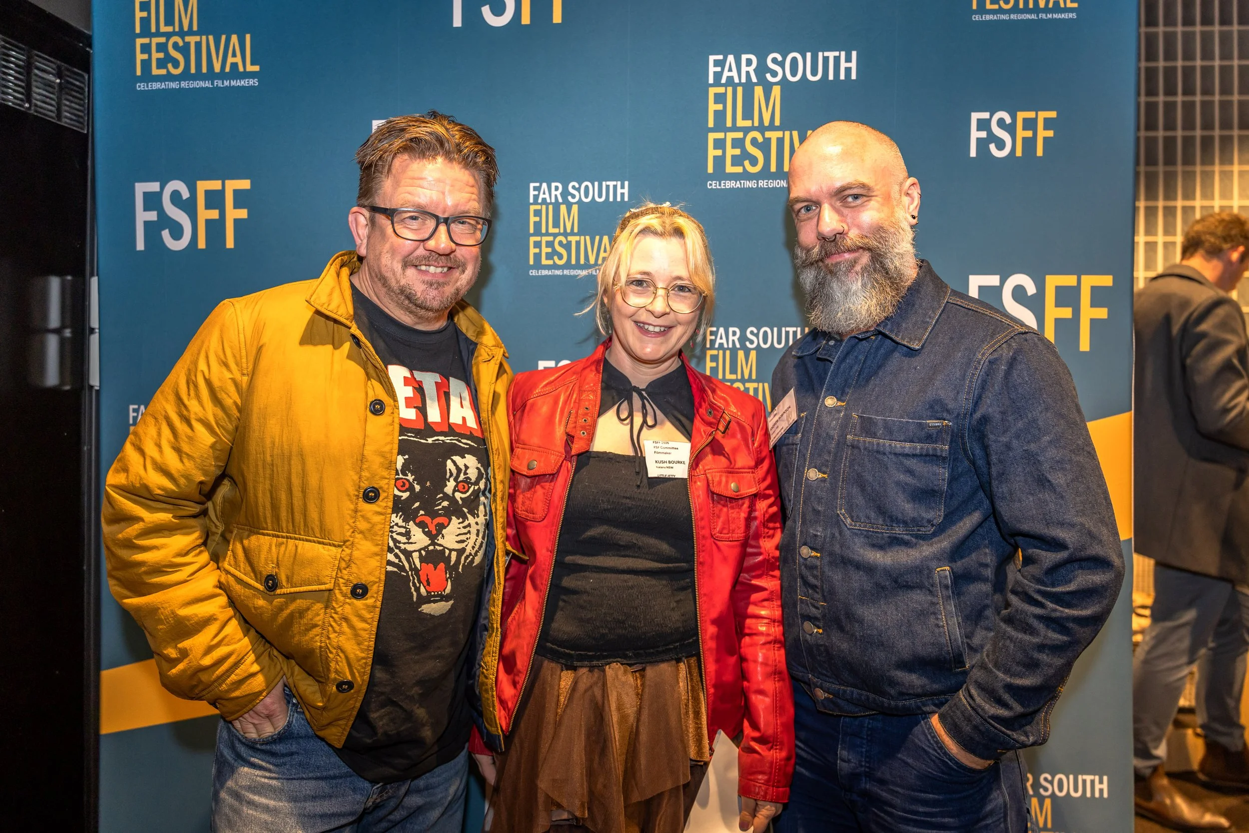 Director of 'Ludovic' and Screen Illawarra Chair  Nick Bolton with 'Little Jetty' Producer Kush Bourke and Director/Cinematographer Andrew Robinson 'Saltwater Home', "Heath Cullen- The Song Always Remembers'
