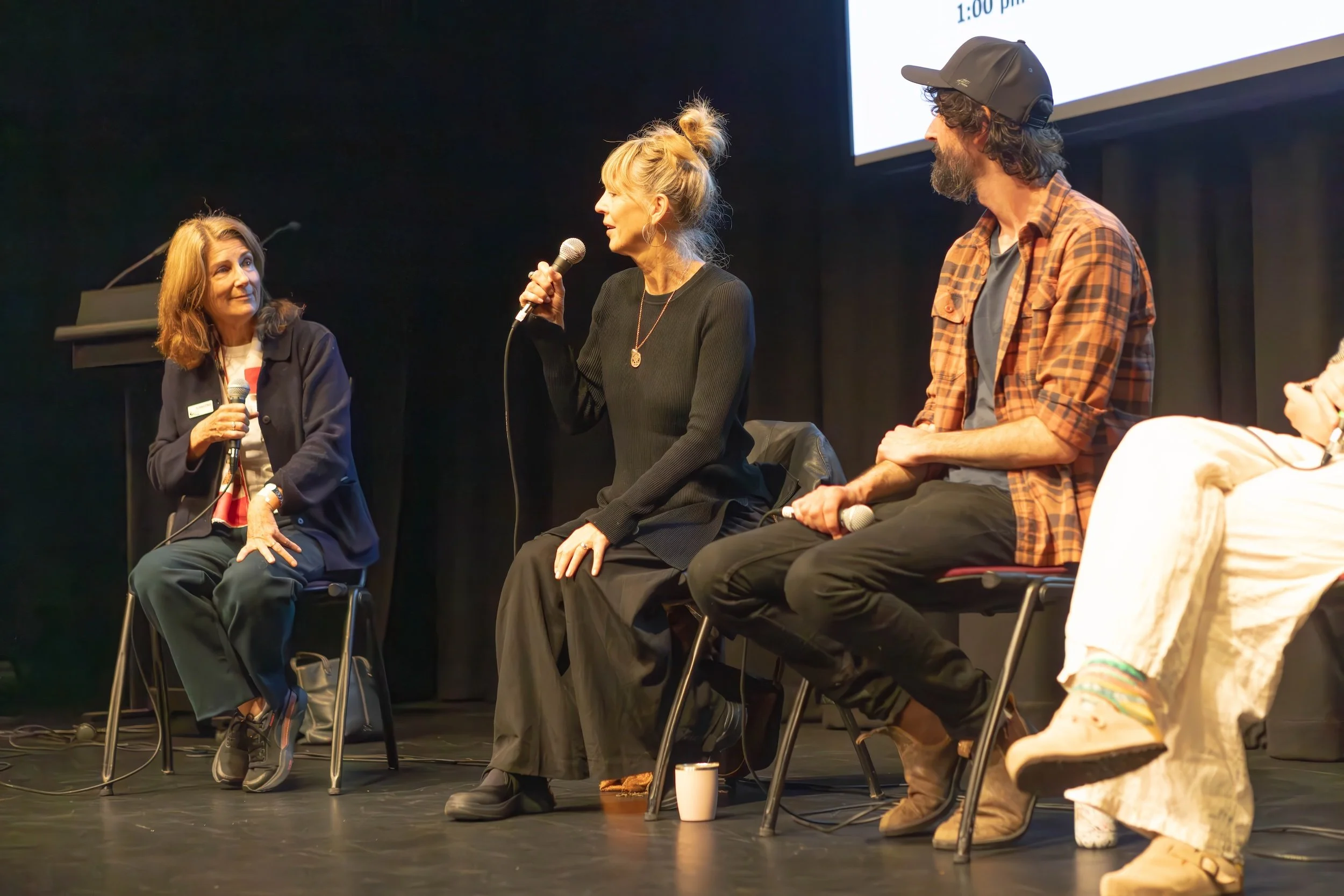 Moderator Helen O'Neil with Screenworks CEO Lisa O'Meara,  and filmmaker Jordan Osmond, Happen Films.