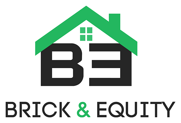 Logo of Brick & Equity with a green house roof above the text.