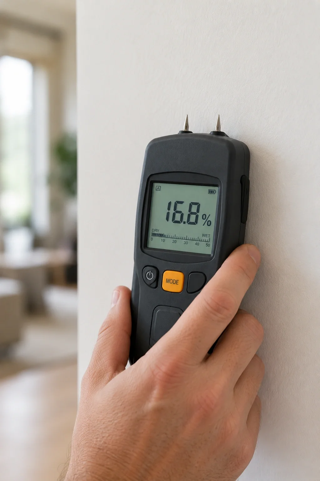 Moisture meter reading during mold inspection in Los Angeles — Crystal Peak Construction Inc.