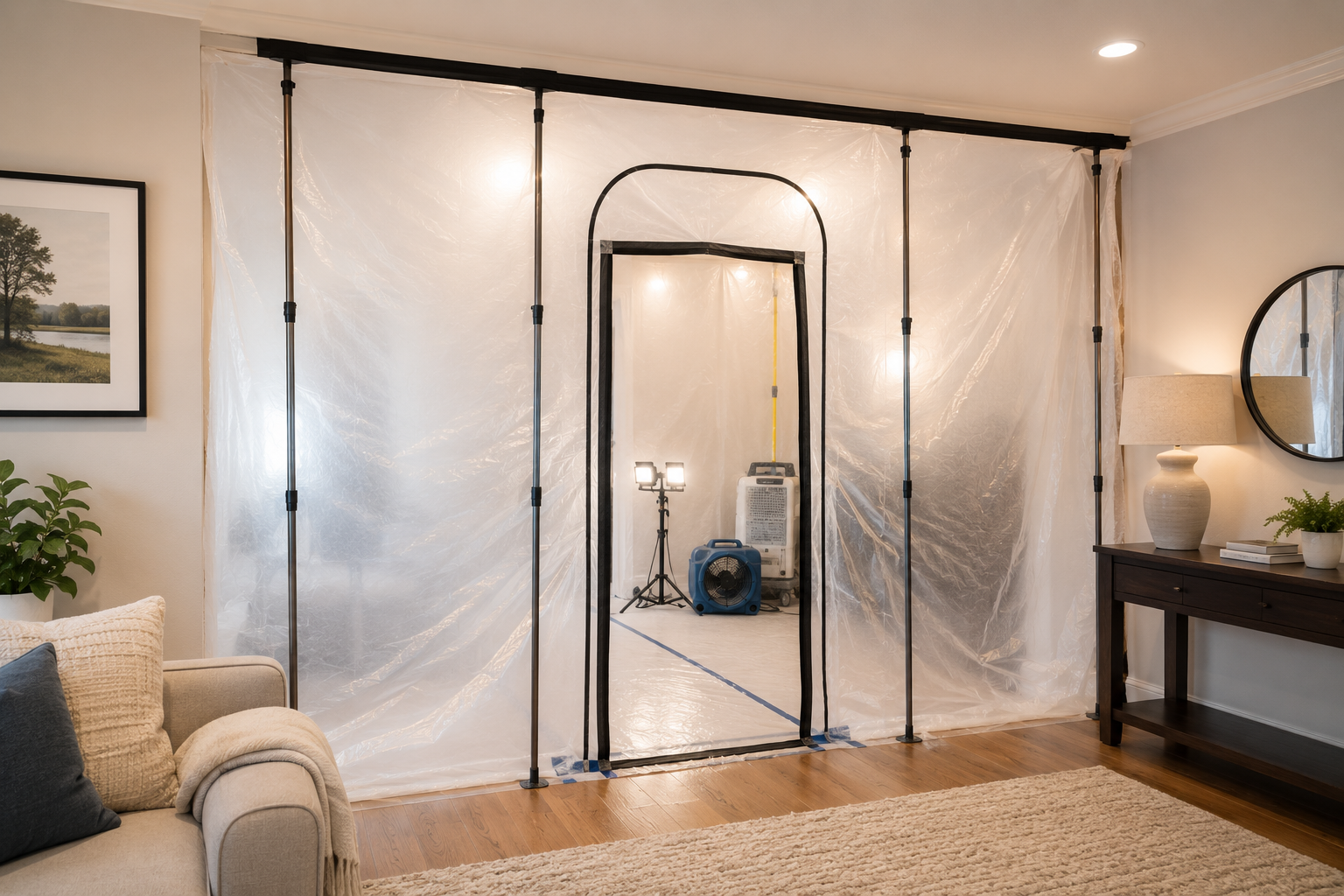 Mold containment barriers installed during professional mold remediation in Los Angeles — Crystal Peak Construction Inc.