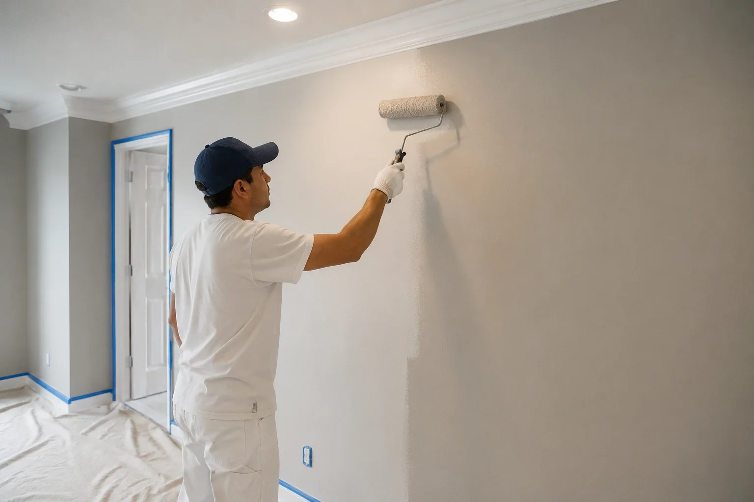 Licensed painting contractor in Los Angeles applying finish coat — Crystal Peak Construction Inc.