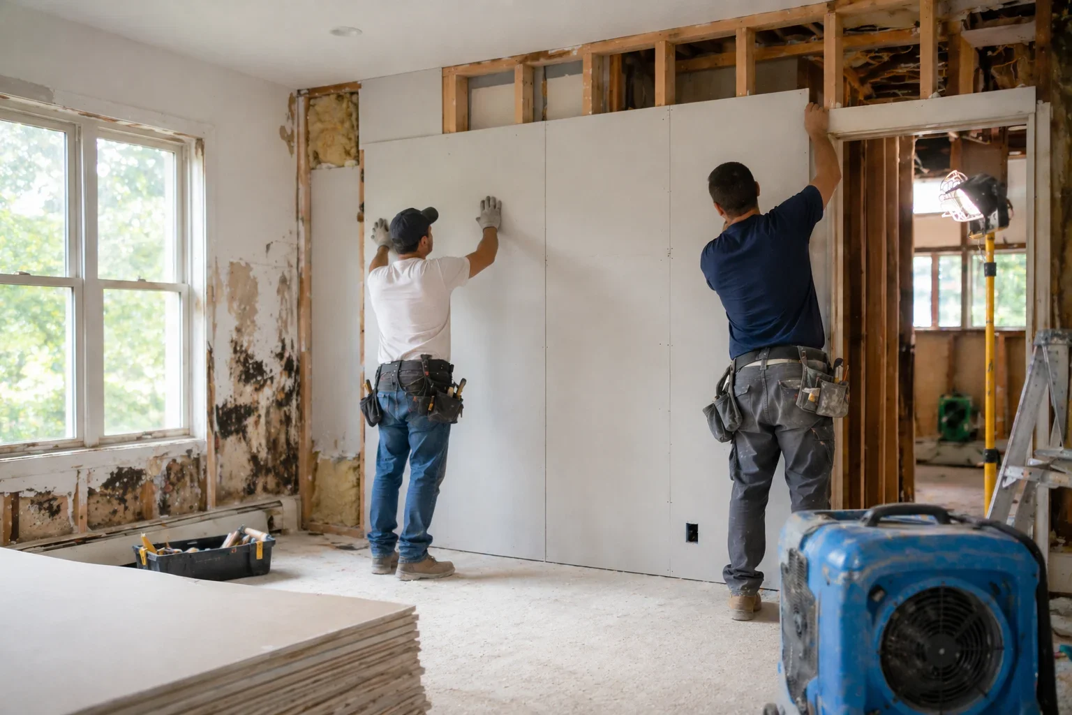 Drywall replacement after water damage restoration in Los Angeles — Crystal Peak Construction Inc.