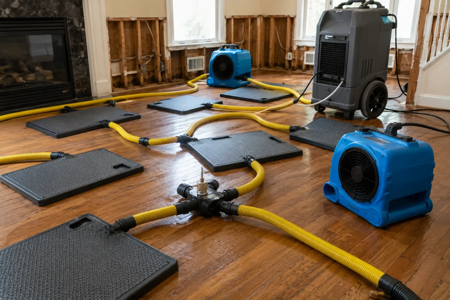Hardwood floor water damage drying in Los Angeles — Crystal Peak Construction Inc.