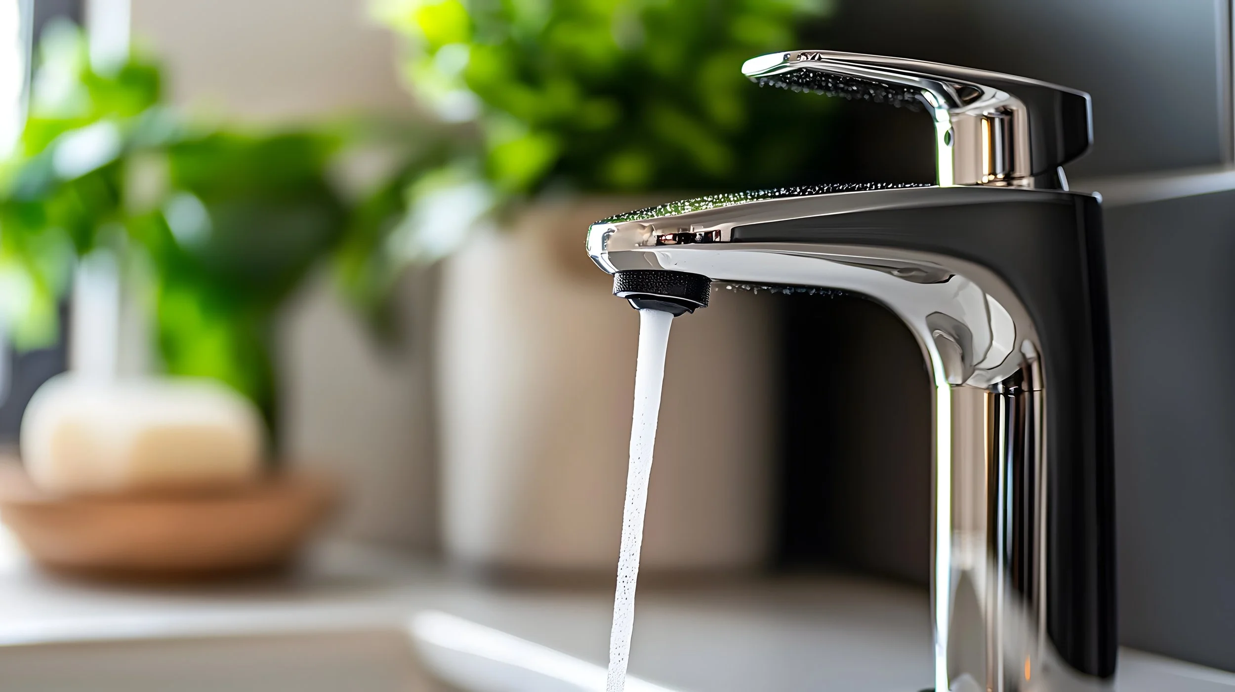 Premium bathroom tap delivering clean filtered water, representing the benefits of whole-home water filtration for Perth homes.