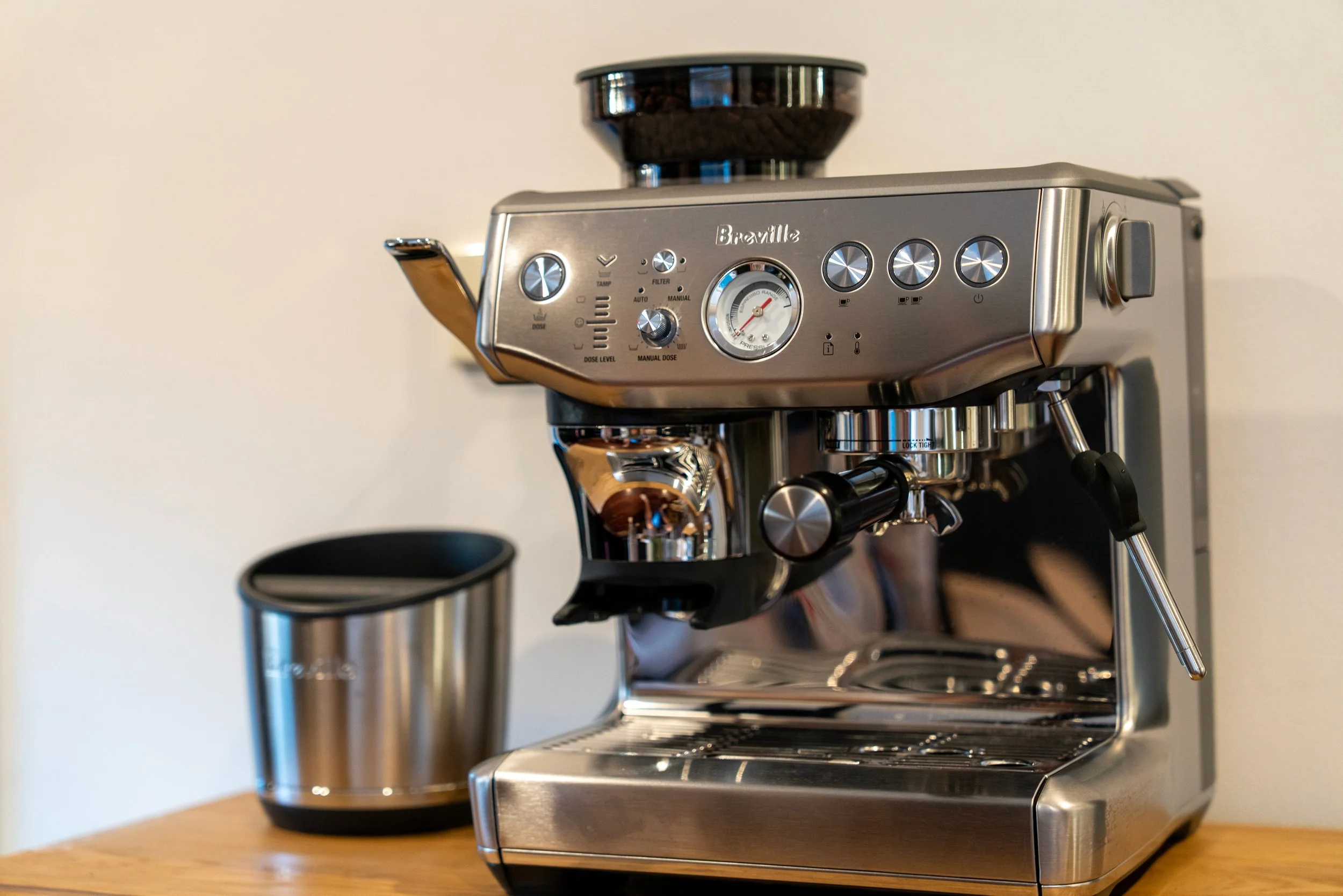 Premium home coffee machine using filtered water, illustrating how a ClearHaven whole-home water filtration system helps reduce limescale build-up, protect coffee machines, and improve coffee flavour in Perth homes.