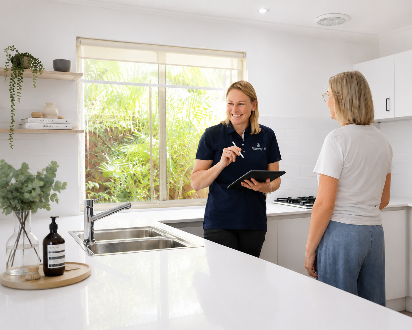 Jade De Joode, founder of ClearHaven Water Filtration, beside a custom powder-coated filtration cover with her dog, representing the inspiration behind her premium whole-home water filtration business in Perth.