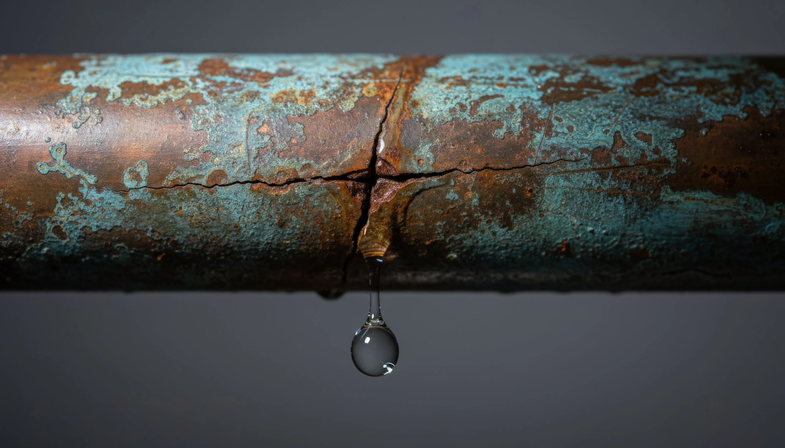 Corroded plumbing pipe in a Perth home, illustrating how whole-home water filtration can help reduce sediment, scale build-up, and protect household plumbing systems.